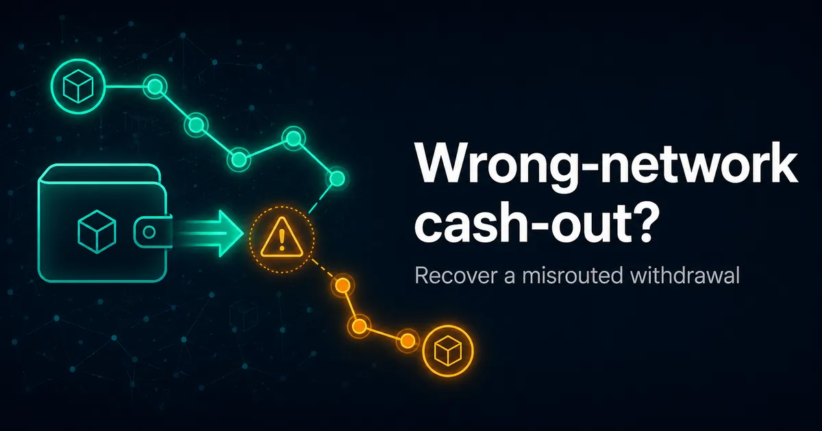 A withdrawal leaving a wallet onto a mismatched network, with a warning