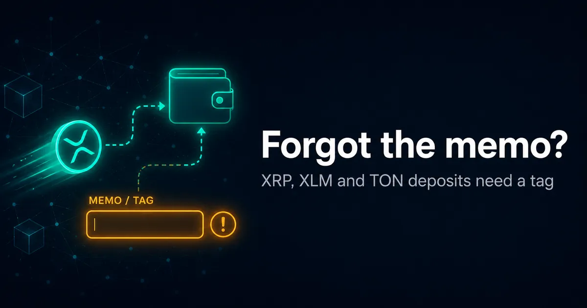 A crypto deposit missing its memo or destination tag, shown as an empty MEMO field