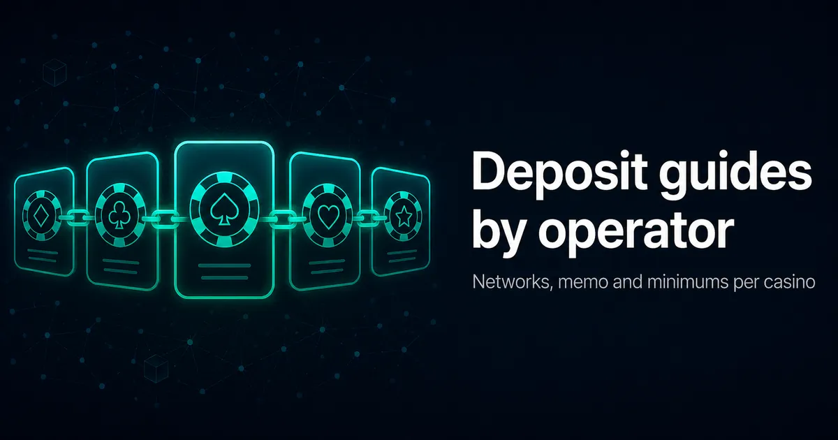 A row of crypto casino operator cards linked by a chain